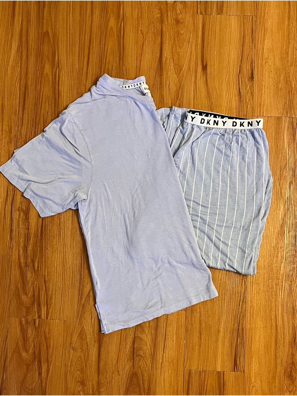 DKNY Women’s Vintage Light Blue Short Sleeve Tee & Striped Lounge Pocket-pants